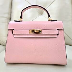 Pink Epsom Faux Leather Top Handle Crossbody Satchel Handbag